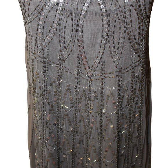 ANGIE Silver Beaded Mini Dress Stunning Gray Swing Gatsby S Small HOLIDAY PARTY - Picture 6 of 13